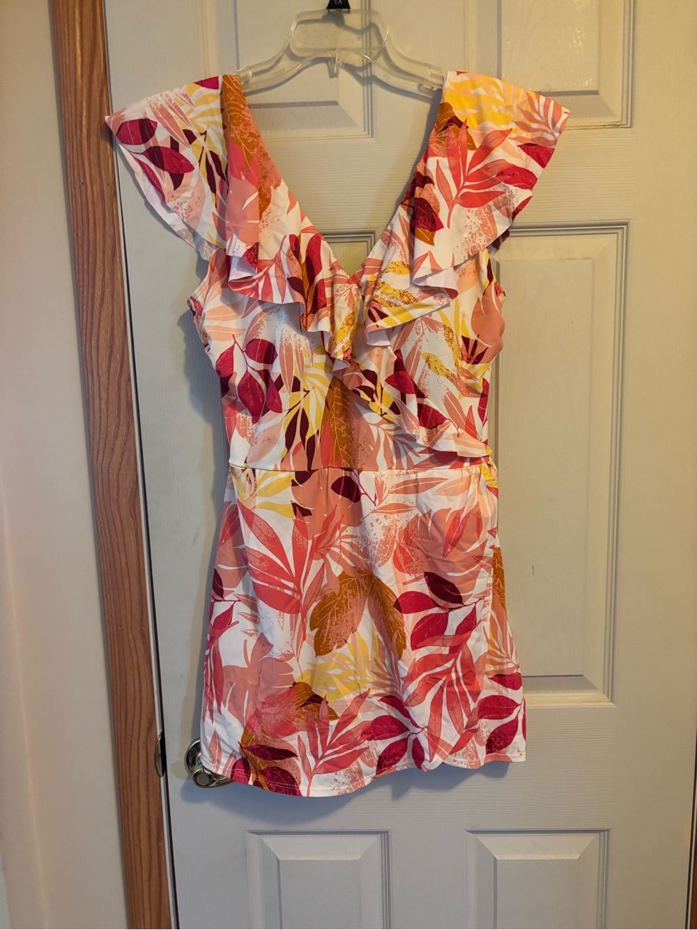 Ruffle V-Neck Swimsuit in Coral Multi